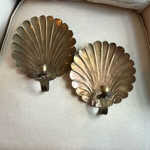 Vintage brass seashell candle holders